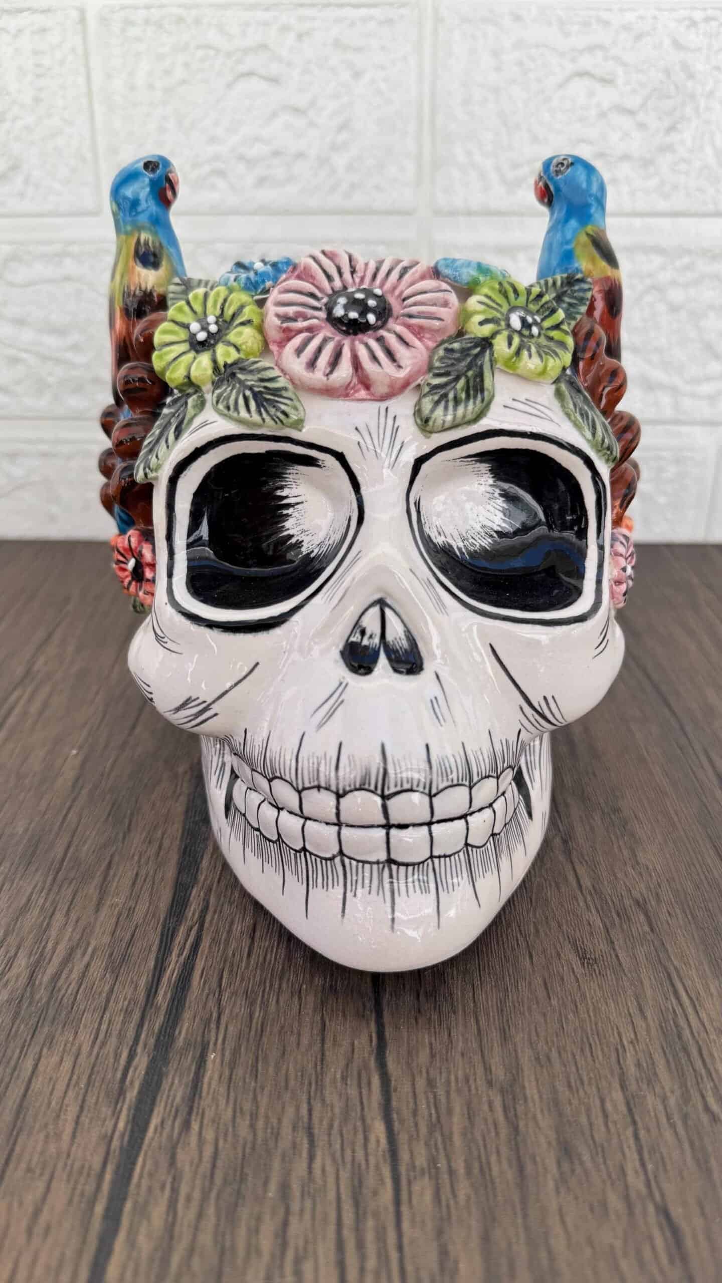 Skull Talavera Flower Vase Pot -Puebla Hand Painted Ceramic, Halloween, Día De Los Muertos Authentic Mexican Decor, Artisan-Crafted Floral - Image 2