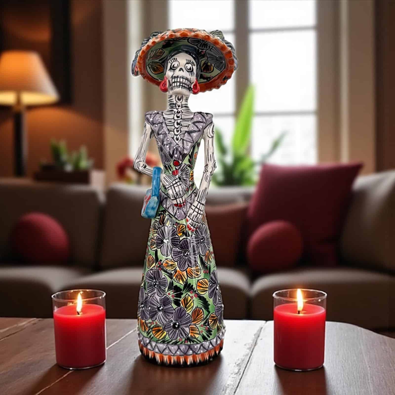 Catrina Handmade Talavera Day of the Dead  Colorful Ceramic Folk Art from Puebla, Mexico Día de los Muertos Skeleton Figurine Wedding Gift - Image 1