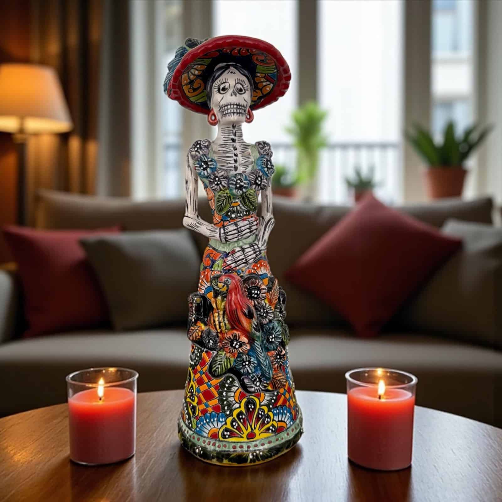 Catrina Handmade Talavera Day of the Dead  Colorful Ceramic Folk Art from Puebla, Mexico Día de los Muertos Skeleton Figurine Wedding Gift - Image 1