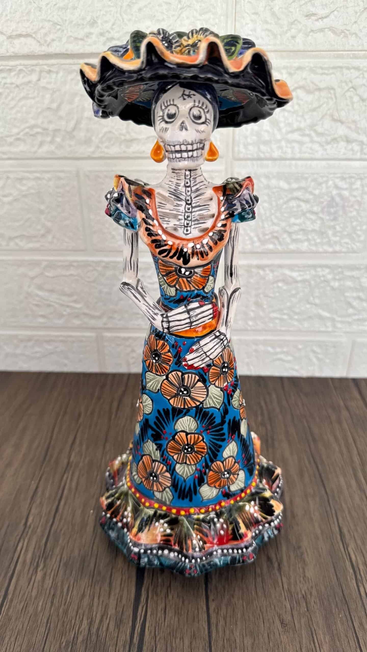 Catrina Handmade Talavera Day of the Dead  Colorful Ceramic Folk Art from Puebla, Mexico Día de los Muertos Skeleton Figurine Wedding Gift - Image 2
