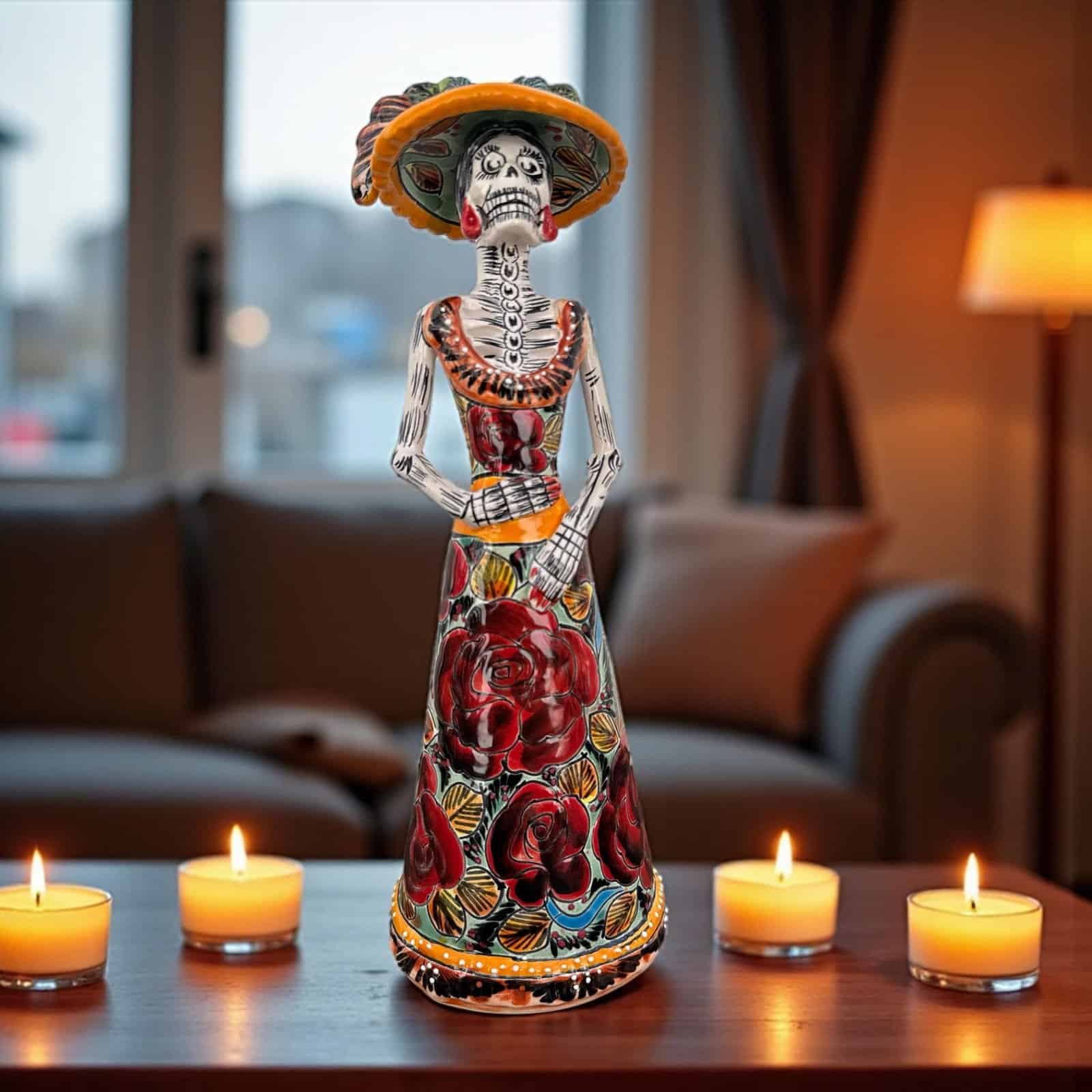 Catrina Handmade Talavera Day of the Dead  Colorful Ceramic Folk Art from Puebla, Mexico Día de los Muertos Skeleton Figurine Wedding Gift - Image 1