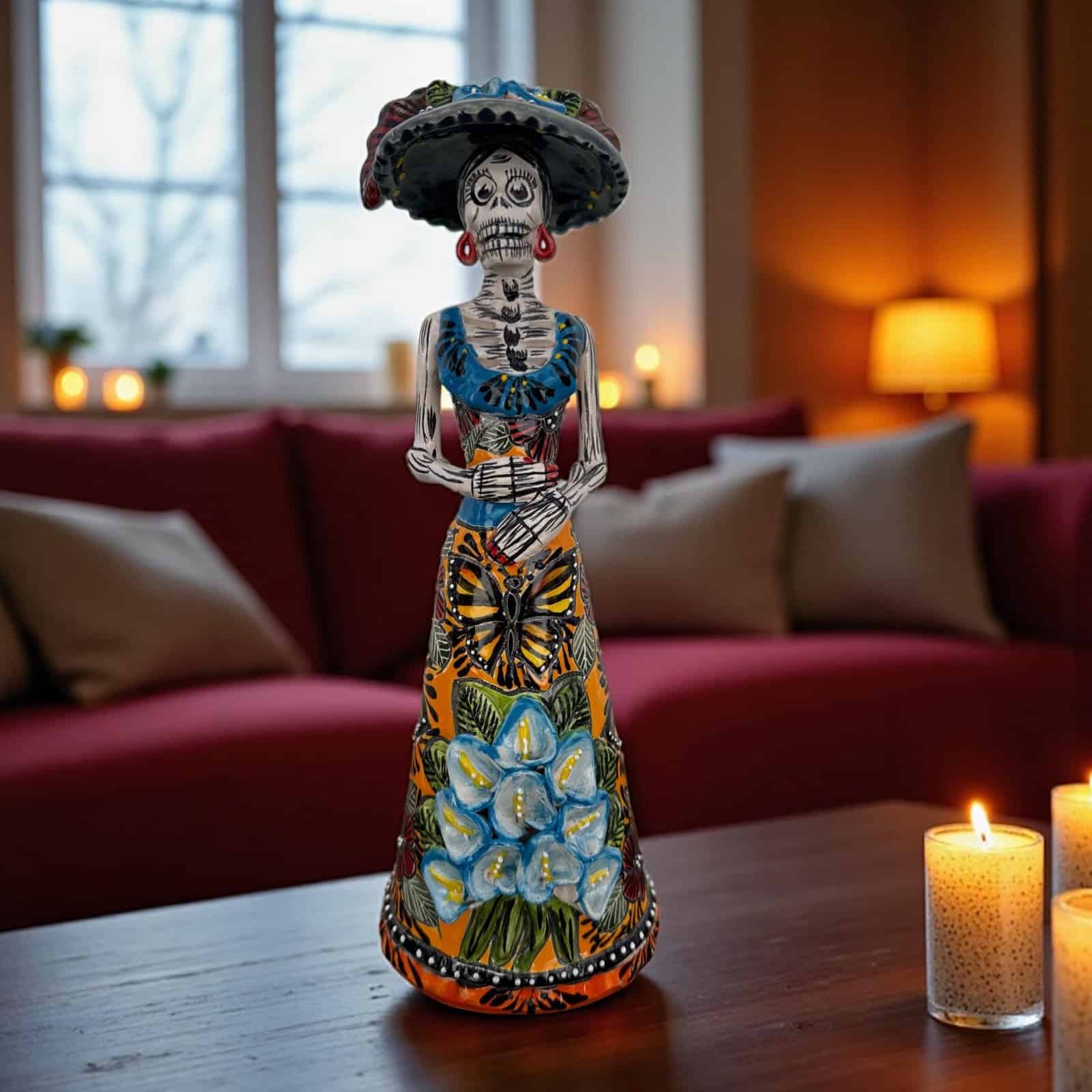 Catrina Handmade Talavera Day of the Dead  Colorful Ceramic Folk Art from Puebla, Mexico Día de los Muertos Skeleton Figurine Wedding Gift - Image 1