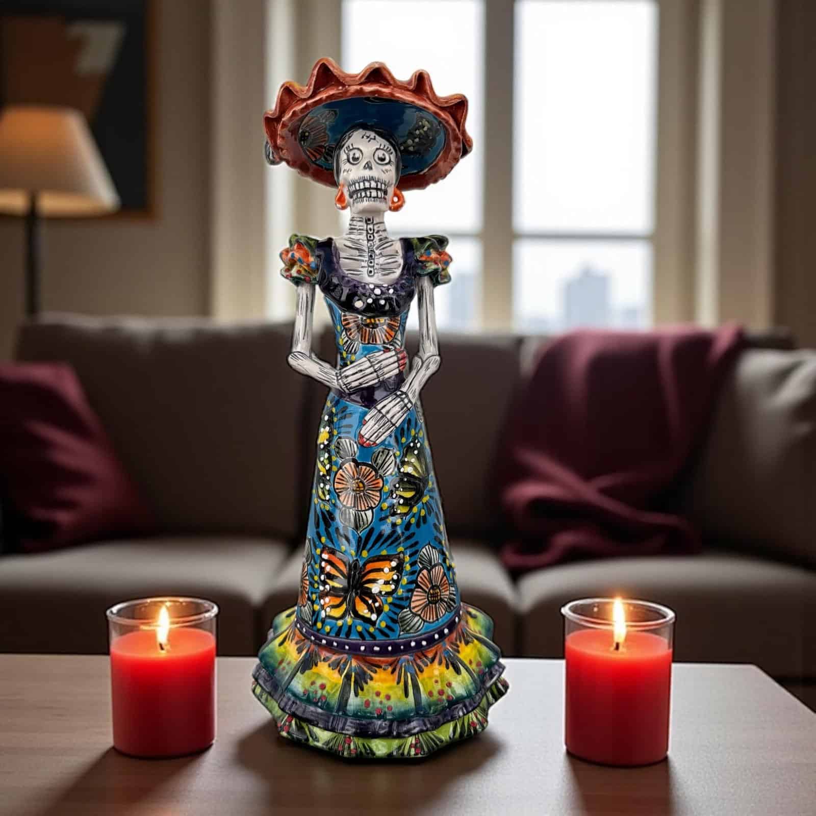 Catrina Handmade Talavera Day of the Dead  Colorful Ceramic Folk Art from Puebla, Mexico Día de los Muertos Skeleton Figurine Wedding Gift - Image 1