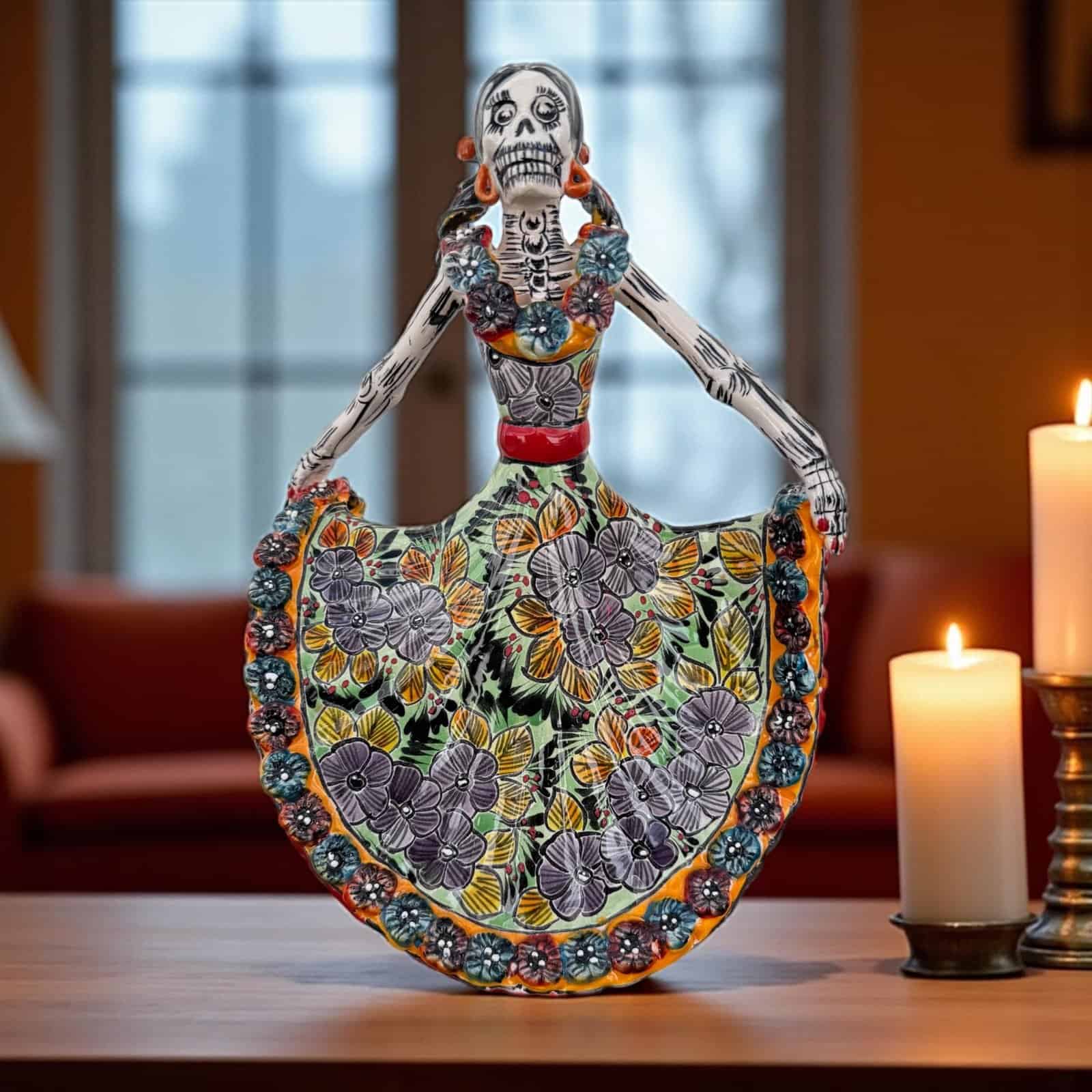 Catrina Handmade Talavera Day of the Dead  Colorful Ceramic Folk Art from Puebla, Mexico Día de los Muertos Skeleton Figurine Wedding Gift - Image 1