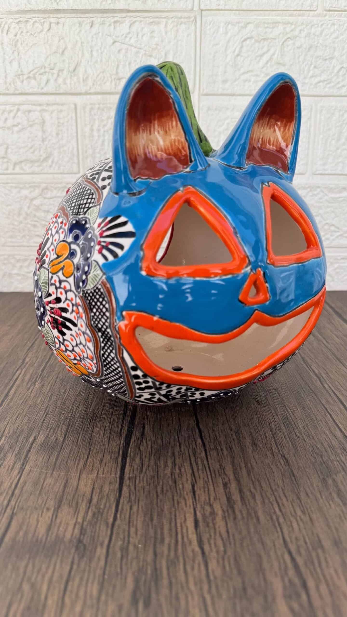 Talavera Halloween Pumpkin  Handmade Colorful  Ceramic Jack-O’-Lantern Artisan Pottery from Puebla Unique Fall & Day of the Dead Spooky Art - Image 2