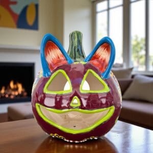 Talavera Halloween Pumpkin  Handmade Colorful  Ceramic Jack-O’-Lantern Artisan Pottery from Puebla Unique Fall & Day of the Dead Spooky Art
