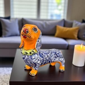 Talavera Dachshund Scupture Ceramic Dog, Talavera Pottery, Puebla Mexican Pottery, Dachshund Statue, Handmade And Hand Painted  Home Decor