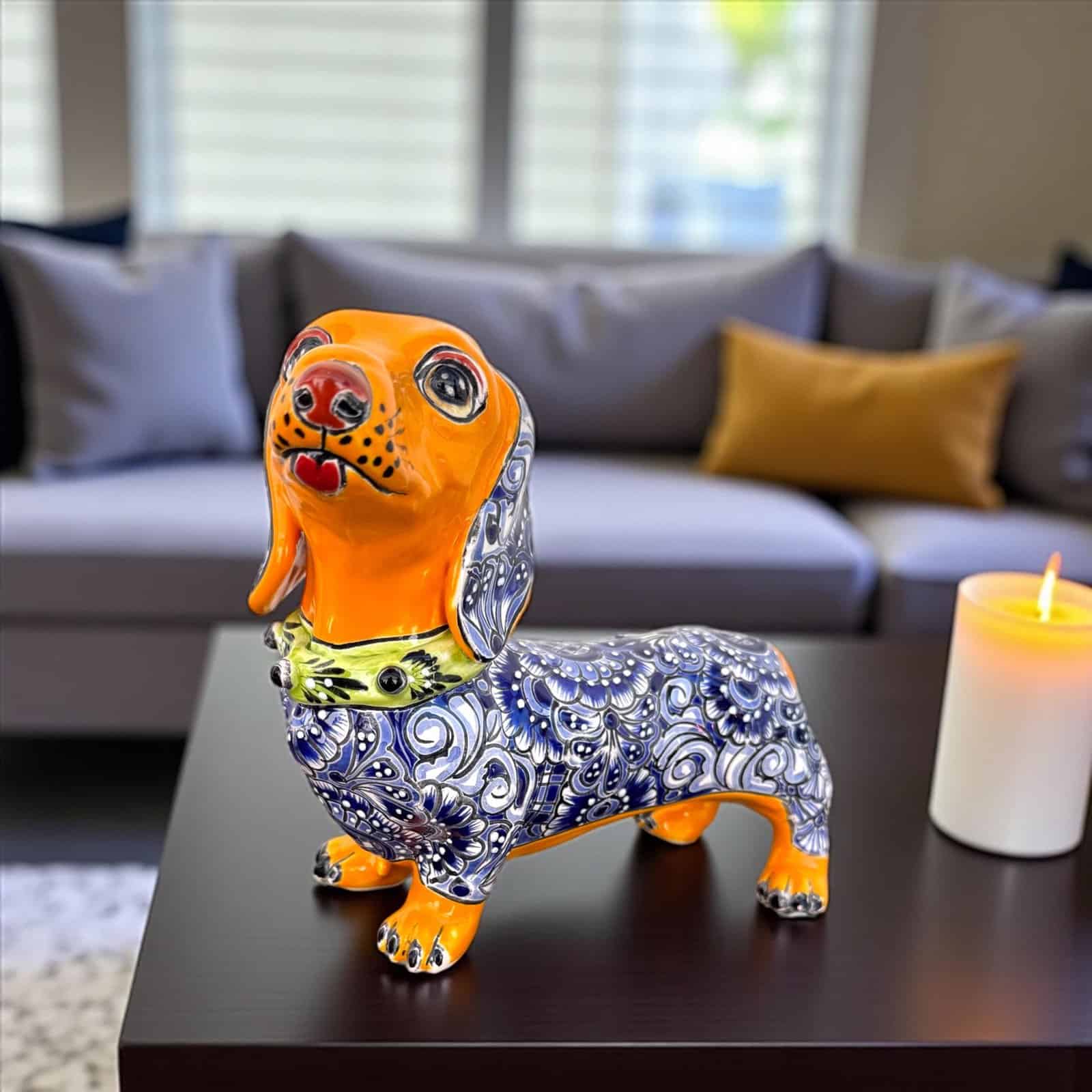 Talavera Dachshund Scupture Ceramic Dog, Talavera Pottery, Puebla Mexican Pottery, Dachshund Statue, Handmade And Hand Painted  Home Decor - Image 1