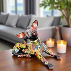 Talavera Xoloitzcuintle, Ceramic dog, Talavera Pottery, Authentic Puebla Mexico Pottery, Xolo Statue, Dog Sculpture Xoloitzcuintle