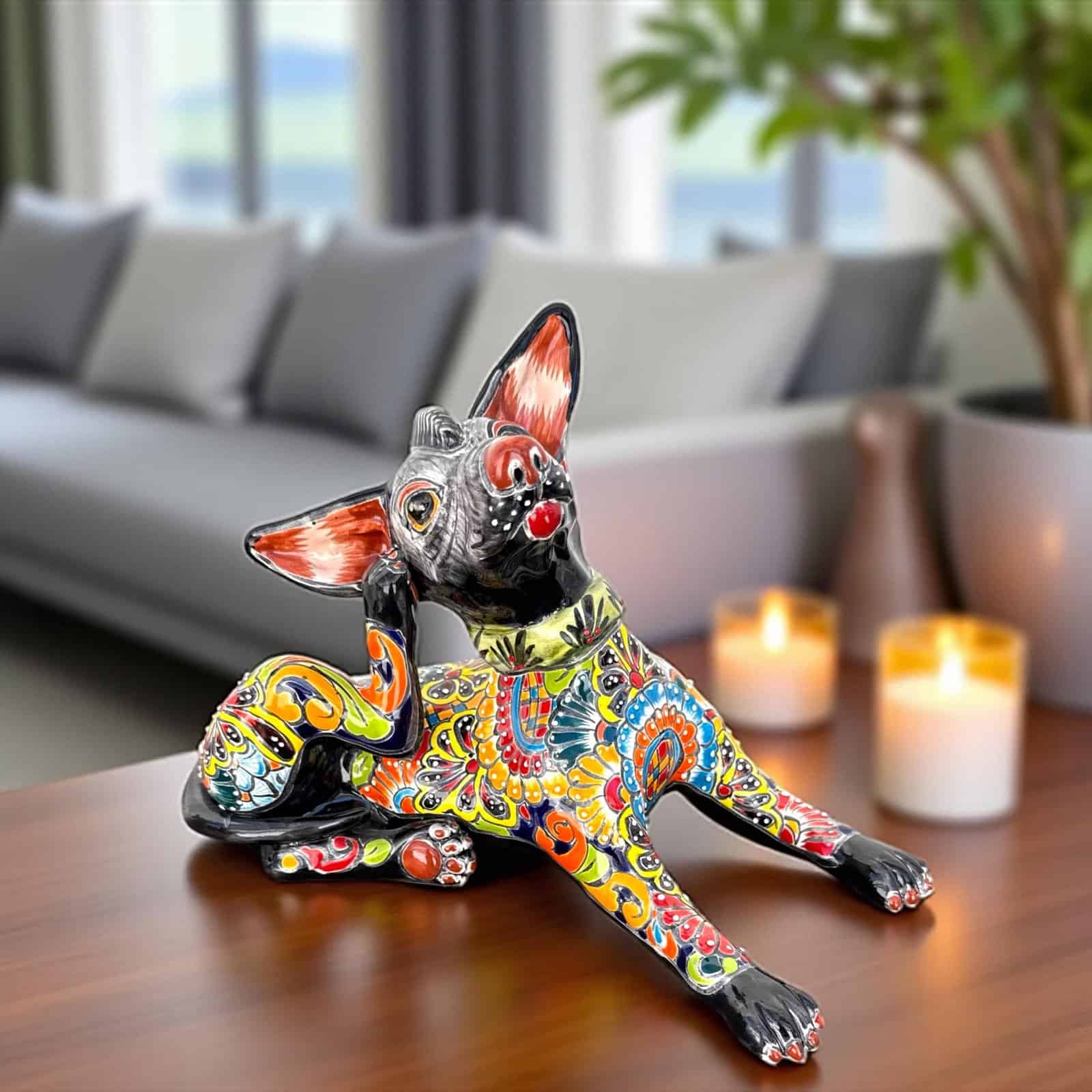 Talavera Xoloitzcuintle, Ceramic dog, Talavera Pottery, Authentic Puebla Mexico Pottery, Xolo Statue, Dog Sculpture Xoloitzcuintle - Image 1