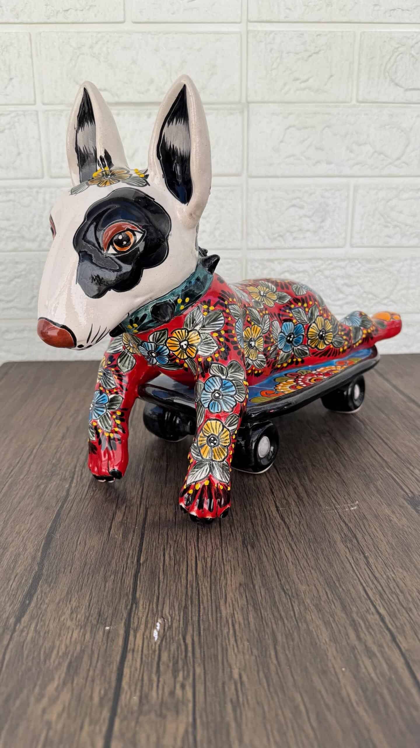 Talavera Bull Terrier Sculpture  Ceramic Dog, Talavera Pottery, Puebla Mexican Pottery, Bull Terrier Statue, Handmade And Hand Painted - Image 2