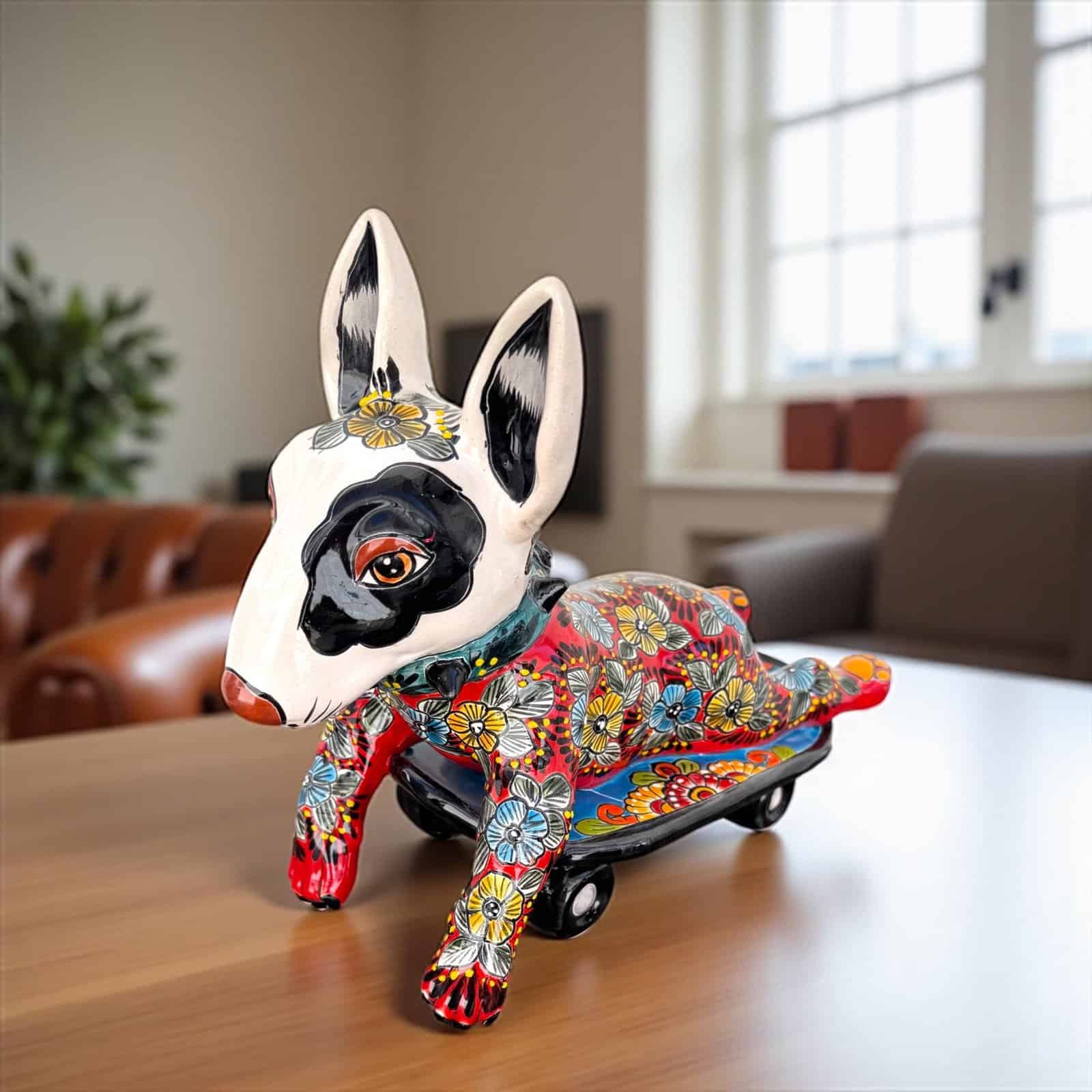 Talavera Bull Terrier Sculpture  Ceramic Dog, Talavera Pottery, Puebla Mexican Pottery, Bull Terrier Statue, Handmade And Hand Painted - Image 1