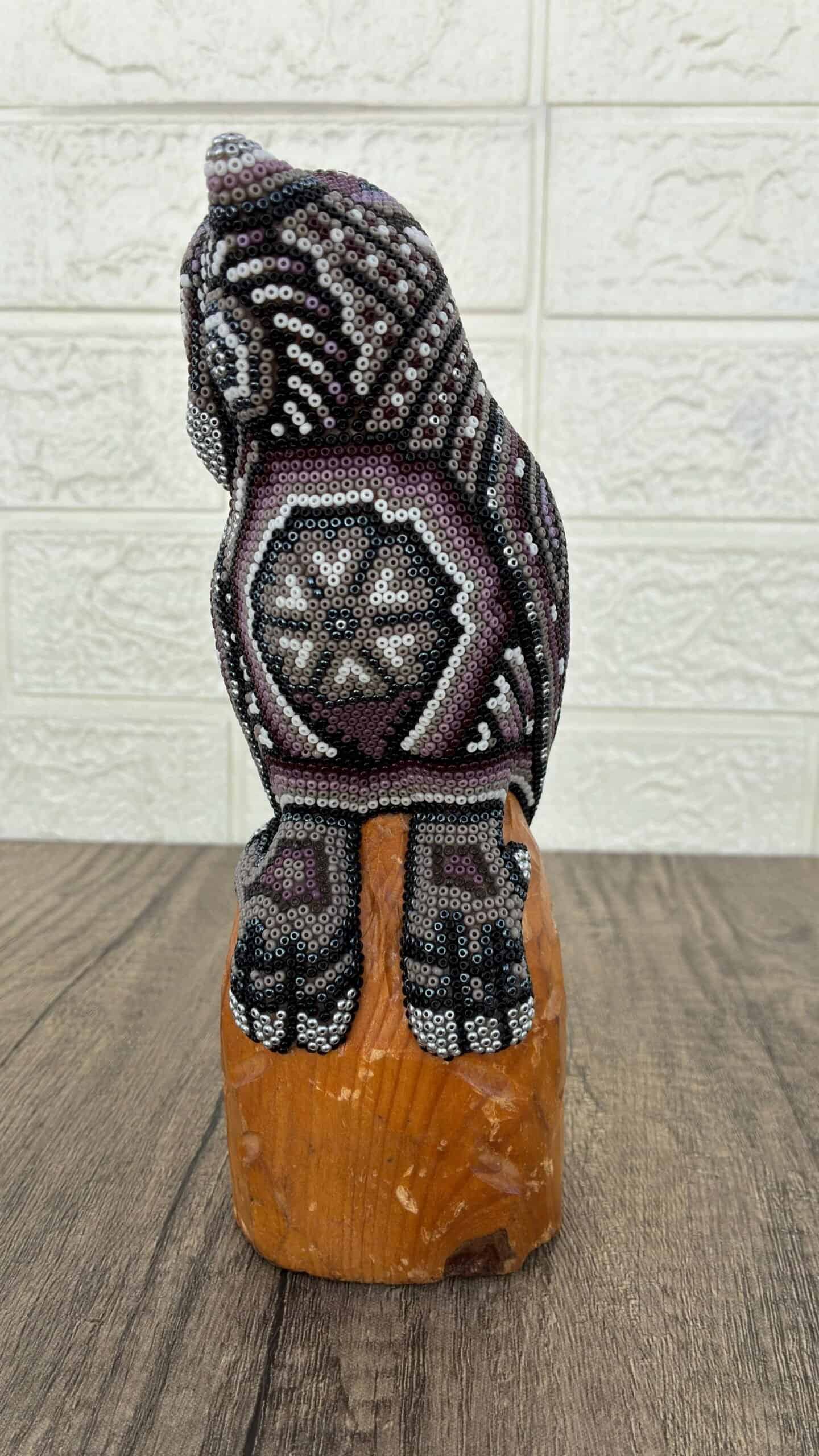 Owl Statue Huichol Sculpture Of Mexican Folk Art, Owl Wixarika As A Mexican Decorative Figure, Made Of Resin And Beads - Image 3