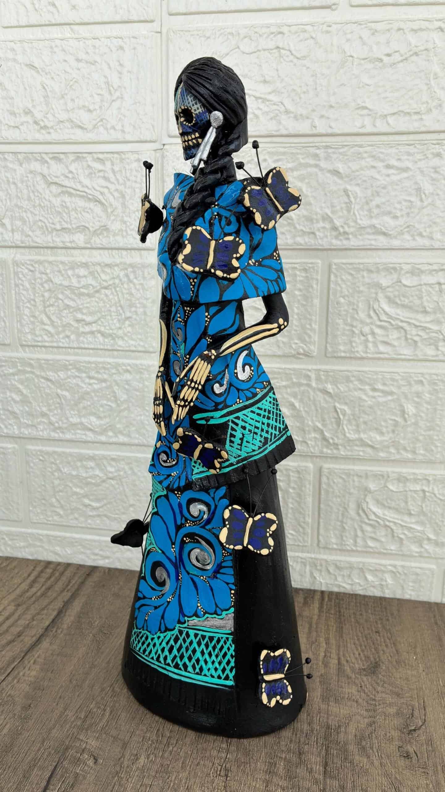 Catrina Skull Frida Kahlo Doll  Michoacan Mexico Made by Artisans Day Of The Dead  Human Skeleton  Mexican Decorations  Sugar Skull 13.8” T - Image 3