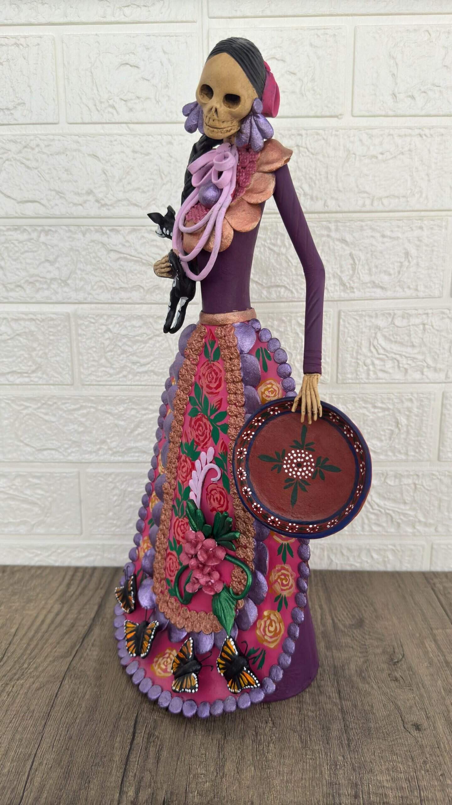 18” Catrina Michoacán Original Clay Handcrafted Frida Kahlo Doll  Day Of The Dead  Human Skeleton  Mexican Decorations  Sugar Skull - Image 3