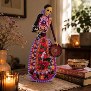 18” Catrina Michoacán Original Clay Handcrafted Frida Kahlo Doll  Day Of The Dead  Human Skeleton  Mexican Decorations  Sugar Skull