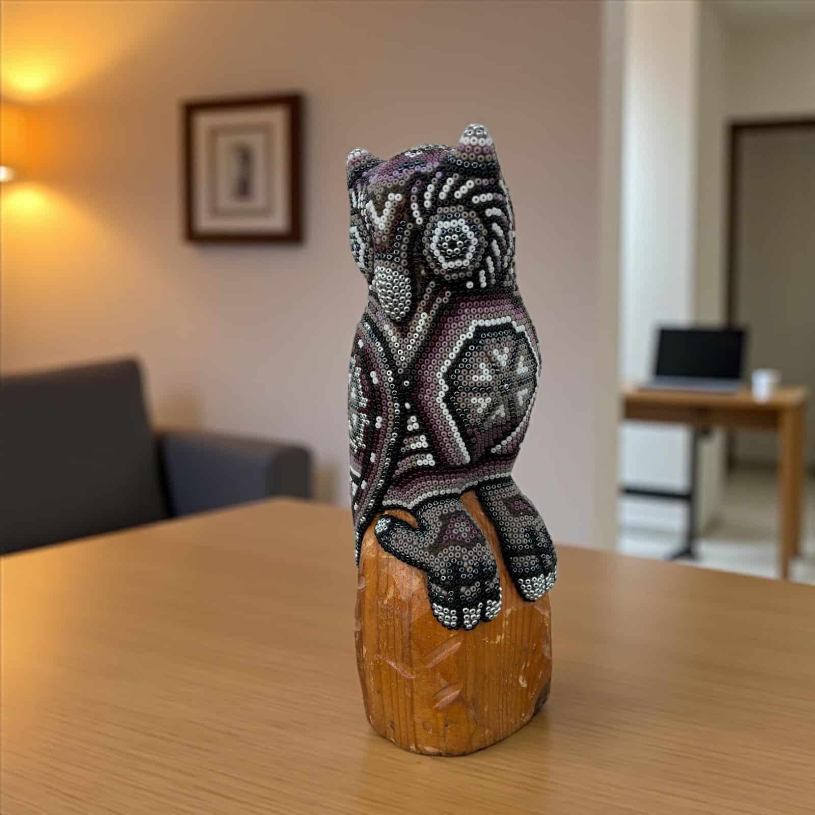 Owl Statue Huichol Sculpture Of Mexican Folk Art, Owl Wixarika As A Mexican Decorative Figure, Made Of Resin And Beads - Image 1