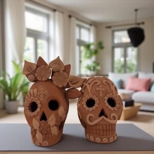 Couple Head Skull (2) Pigment Clay Skull Día De Los Muertos Frida Artistic  Oaxaca México By Artisans Handmade Crafts, Home Decor Folk Art