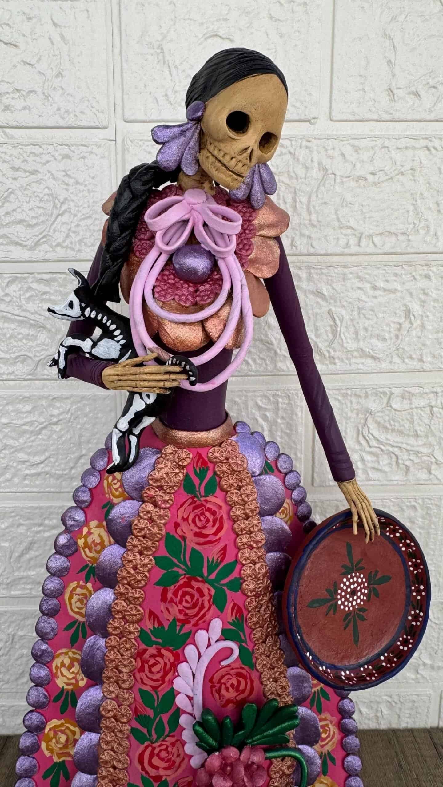 18” Catrina Michoacán Original Clay Handcrafted Frida Kahlo Doll  Day Of The Dead  Human Skeleton  Mexican Decorations  Sugar Skull - Image 2