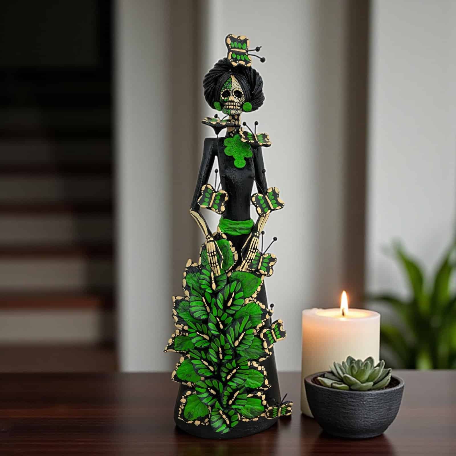 Catrina Skull Frida Kahlo Doll  Michoacan Mexico Made by Artisans Day Of The Dead  Human Skeleton  Mexican Decorations  Sugar Skull 13.8” T - Image 1