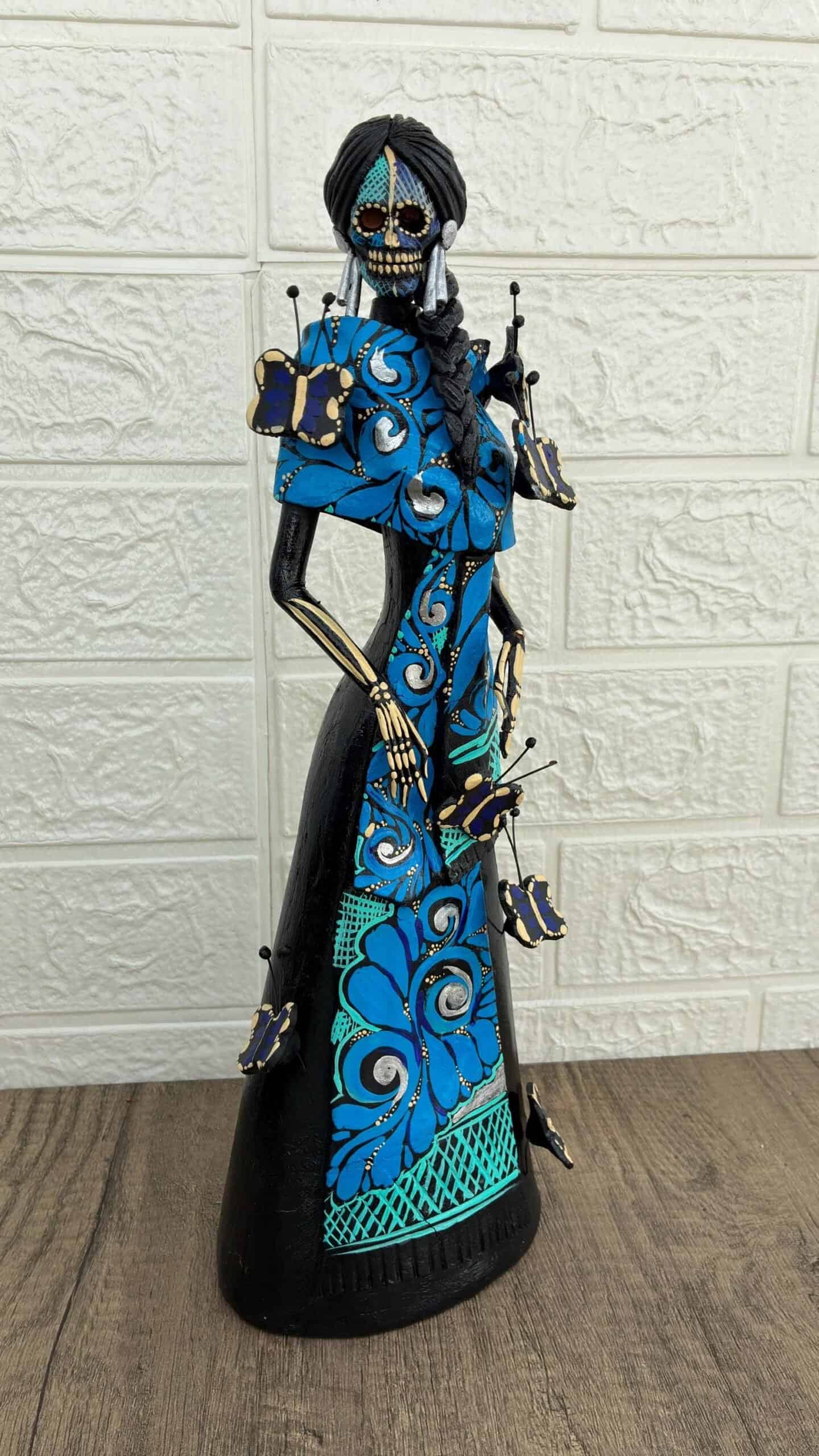 Catrina Skull Frida Kahlo Doll  Michoacan Mexico Made by Artisans Day Of The Dead  Human Skeleton  Mexican Decorations  Sugar Skull 13.8” T - Image 2