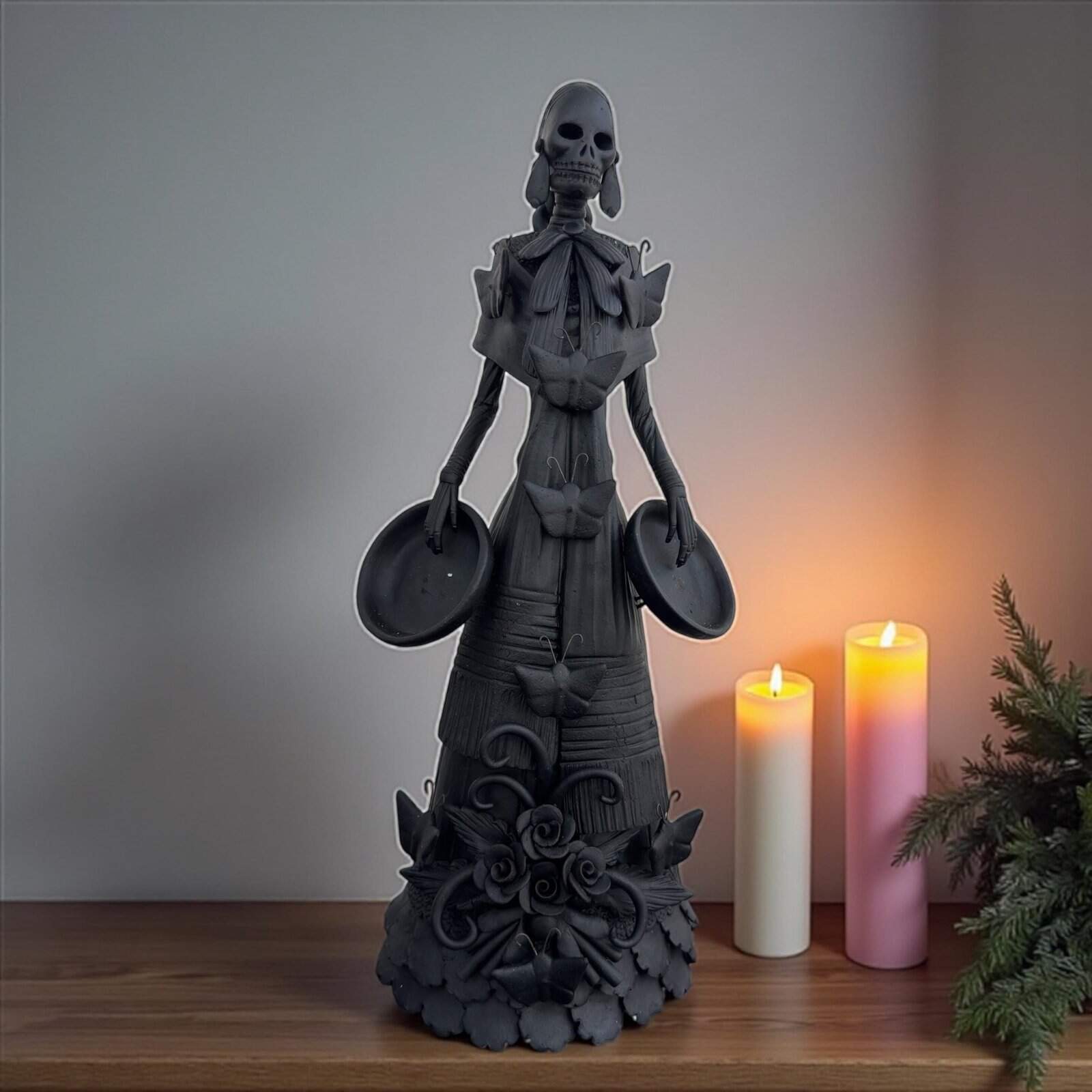 18  Catrina Michoacán Original Clay Handcrafted Frida Kahlo Doll  Day Of The Dead  Human Skeleton  Mexican Decorations  Sugar Skull - Image 1