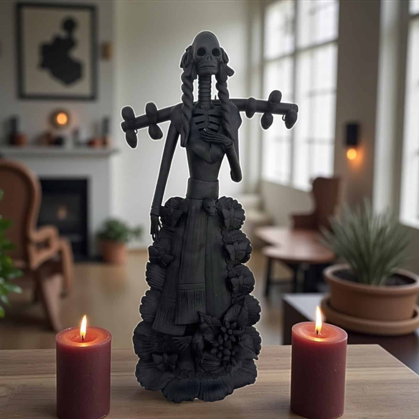 18” Catrina Michoacán Original Clay Handcrafted Frida Kahlo Doll  Day Of The Dead  Human Skeleton  Mexican Decorations  Sugar Skull - Image 1