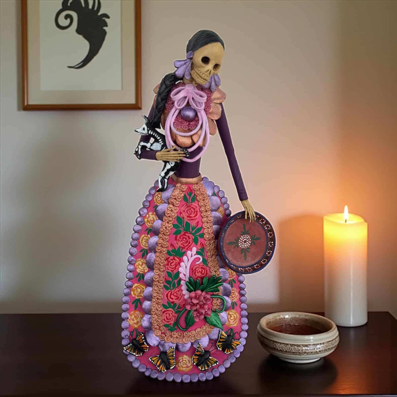 18” Catrina Michoacán Original Clay Handcrafted Frida Kahlo Doll  Day Of The Dead  Human Skeleton  Mexican Decorations  Sugar Skull - Image 1