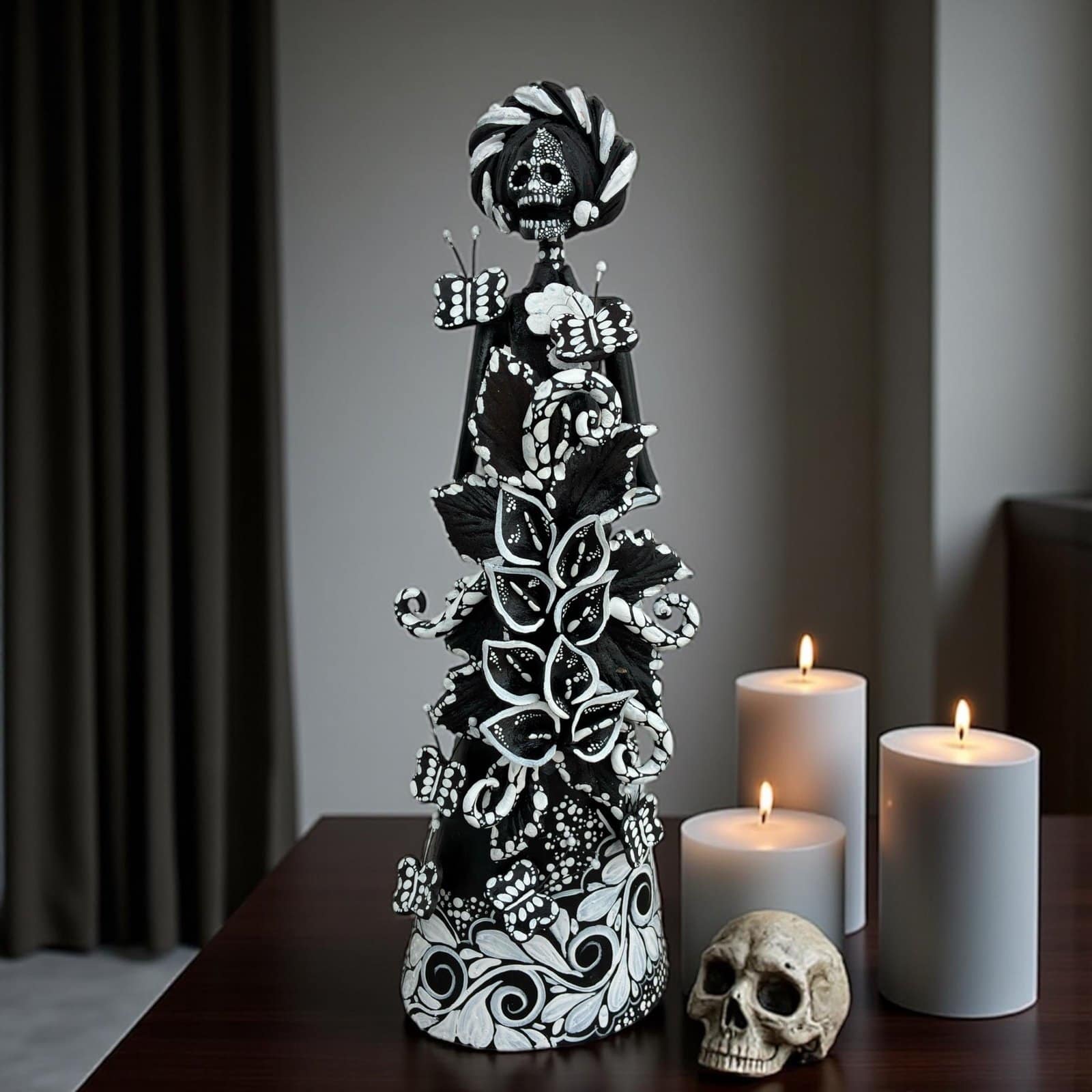 Catrina Skull Frida Kahlo Doll  Michoacan Mexico Made by Artisans Day Of The Dead  Human Skeleton  Mexican Decorations  Sugar Skull 13.8” T - Image 1