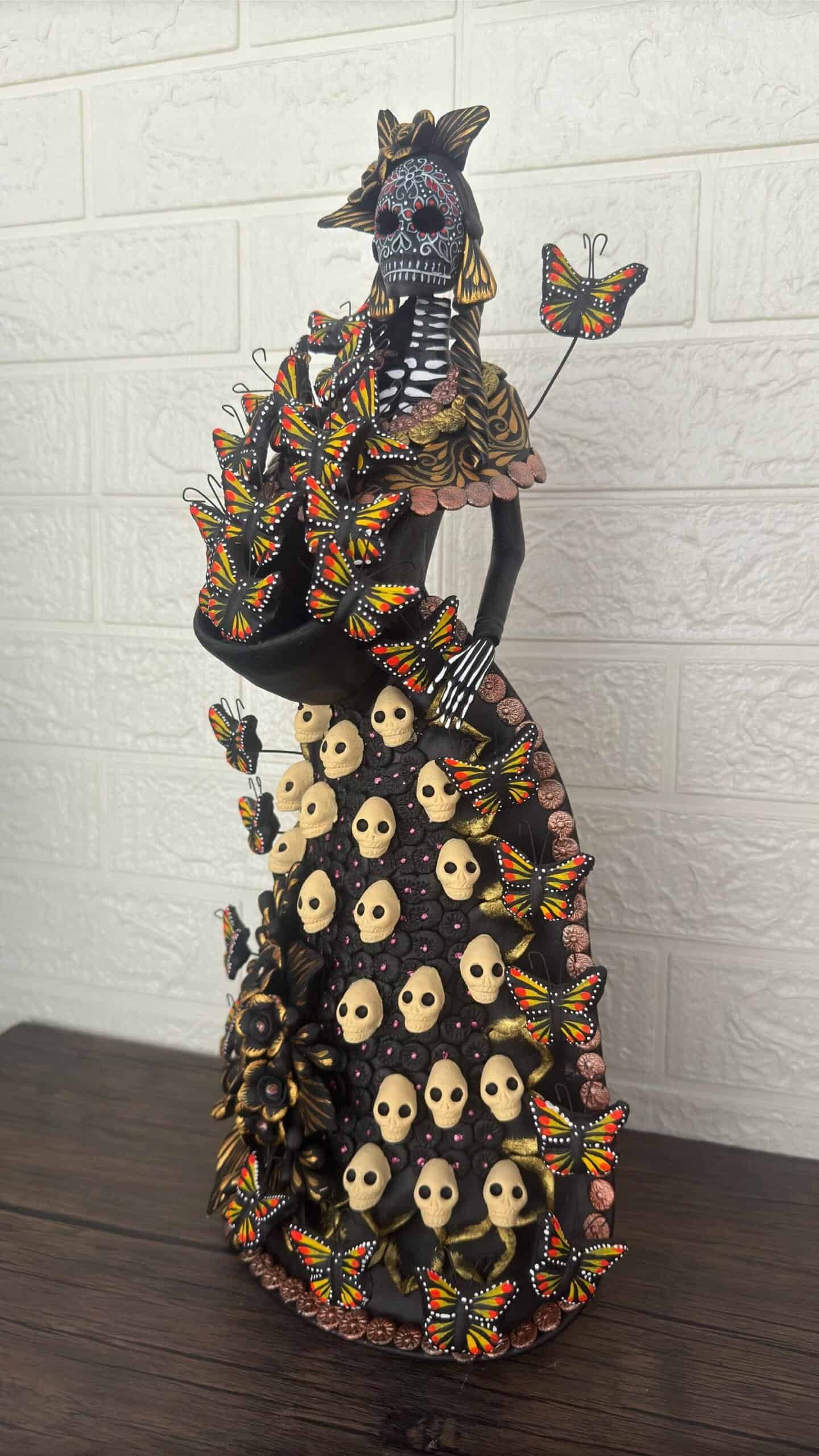 Catrina Skull Frida Kahlo Doll  Michoacan Mexico Made by Artisans Day Of The Dead  Human Skeleton  Mexican Decorations  Sugar Skull 21 6 - Image 3