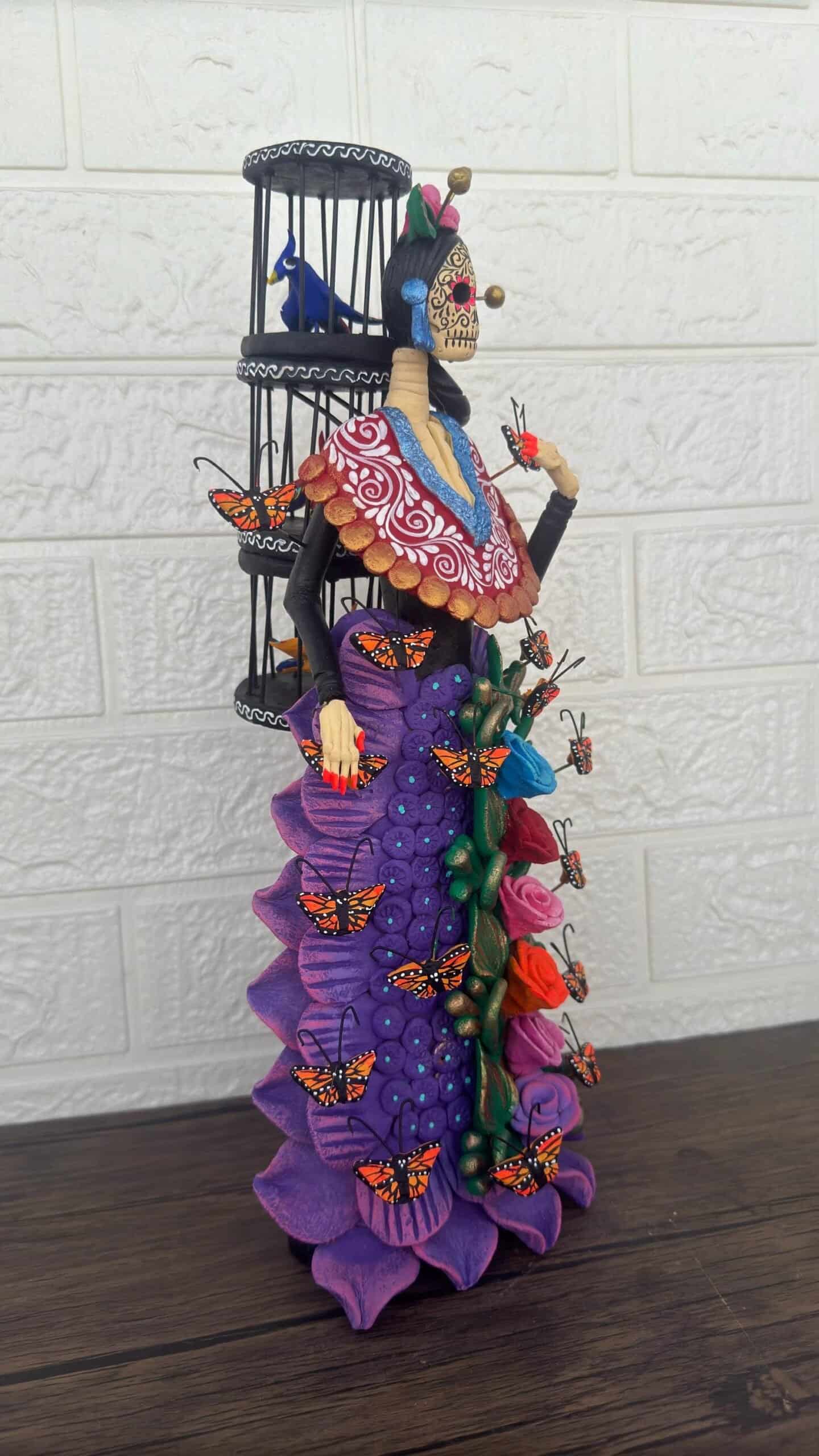 Catrina Skull Frida Kahlo Doll  Michoacan Mexico Made by Artisans Day Of The Dead  Human Skeleton  Mexican Decorations  Sugar Skull 16” T - Image 3