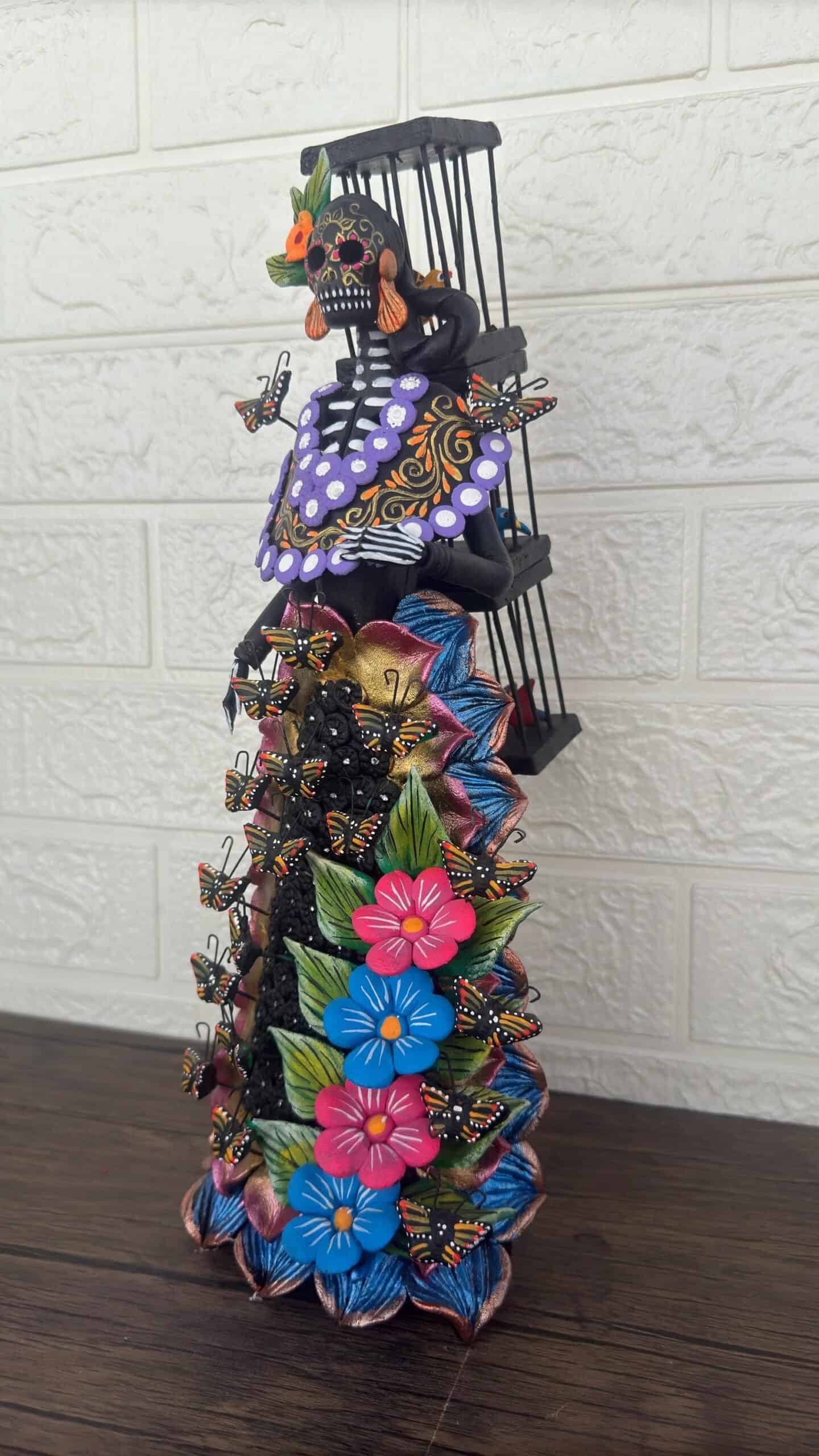 Catrina Skull Frida Kahlo Doll  Michoacan Mexico Made by Artisans Day Of The Dead  Human Skeleton  Mexican Decorations  Sugar Skull 16” T - Image 3