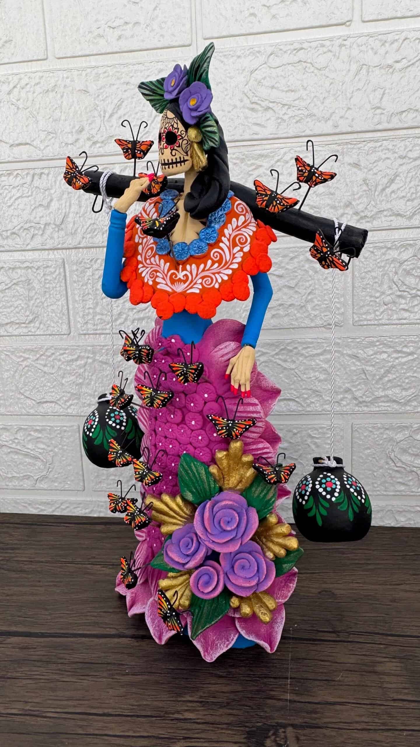 Catrina Skull Frida Kahlo Doll  Michoacan Mexico Made by Artisans Day Of The Dead  Human Skeleton  Mexican Decorations  Sugar Skull 16” T - Image 3