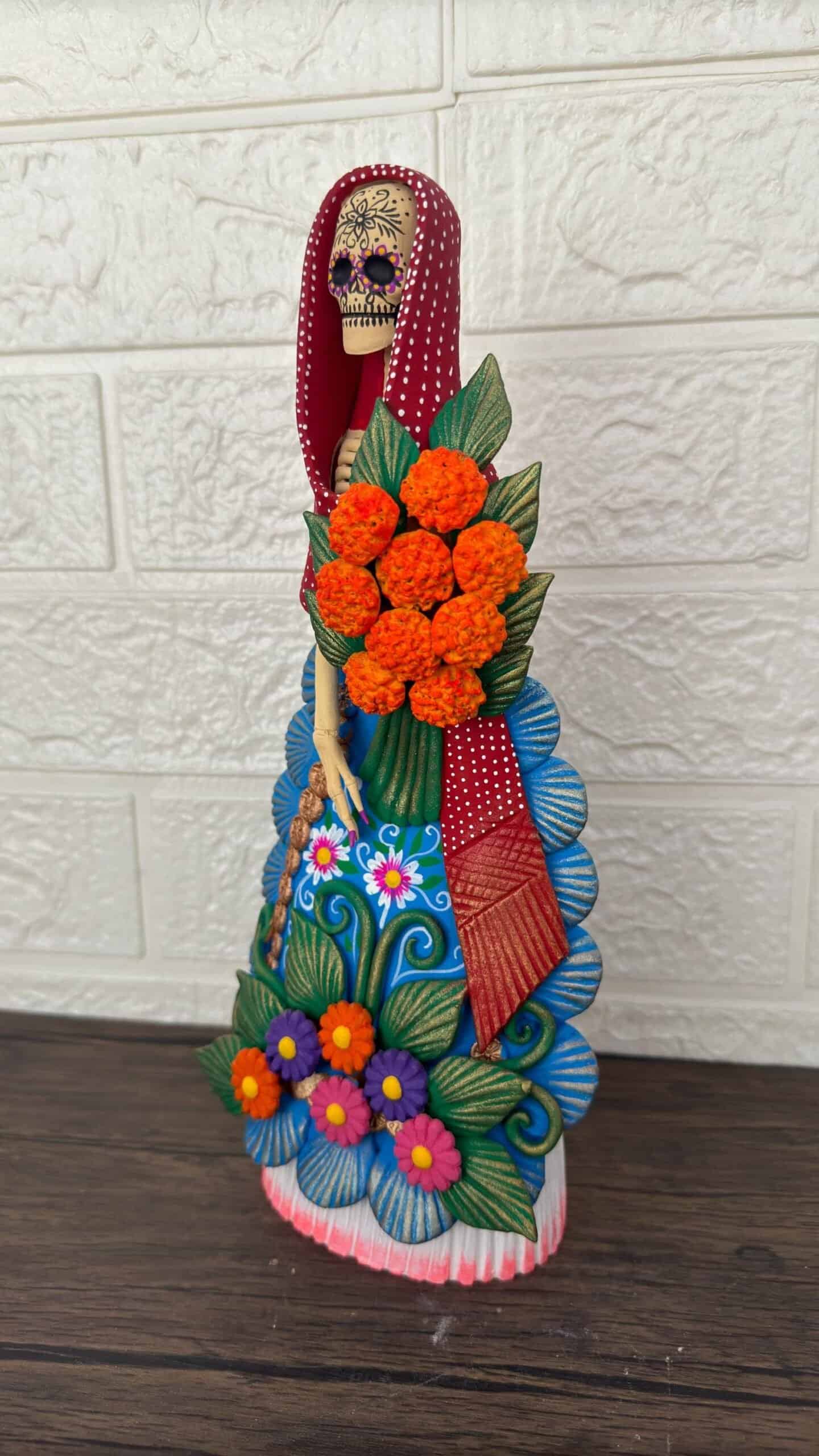 Catrina Skull Frida Kahlo Doll  Michoacan Mexico Made by Artisans Day Of The Dead  Human Skeleton  Mexican Decorations  Sugar Skull 13” T - Image 3