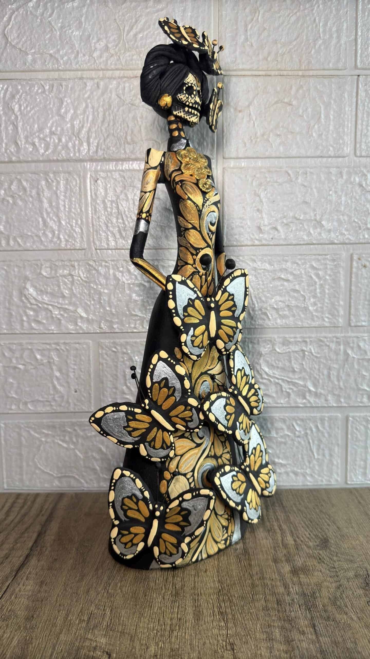 Catrina Skull Frida Kahlo Doll  Michoacan Mexico Made by Artisans Day Of The Dead  Human Skeleton  Mexican Decorations  Sugar Skull 13.8” T - Image 3