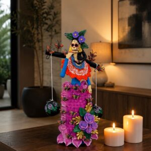 Catrina Skull Frida Kahlo Doll  Michoacan Mexico Made by Artisans Day Of The Dead  Human Skeleton  Mexican Decorations  Sugar Skull 16” T