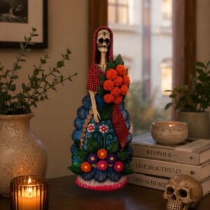Catrina Skull Frida Kahlo Doll  Michoacan Mexico Made by Artisans Day Of The Dead  Human Skeleton  Mexican Decorations  Sugar Skull 13” T