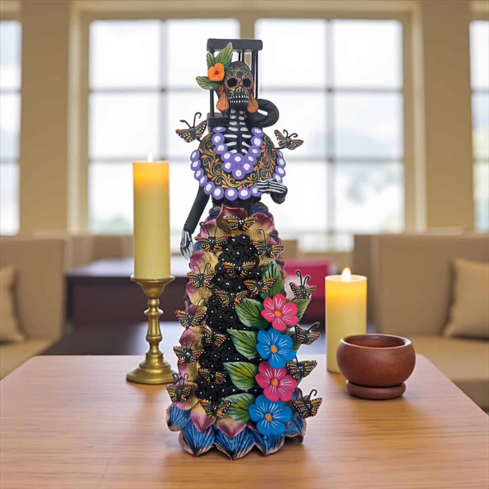 Catrina Skull Frida Kahlo Doll  Michoacan Mexico Made by Artisans Day Of The Dead  Human Skeleton  Mexican Decorations  Sugar Skull 16” T - Image 1