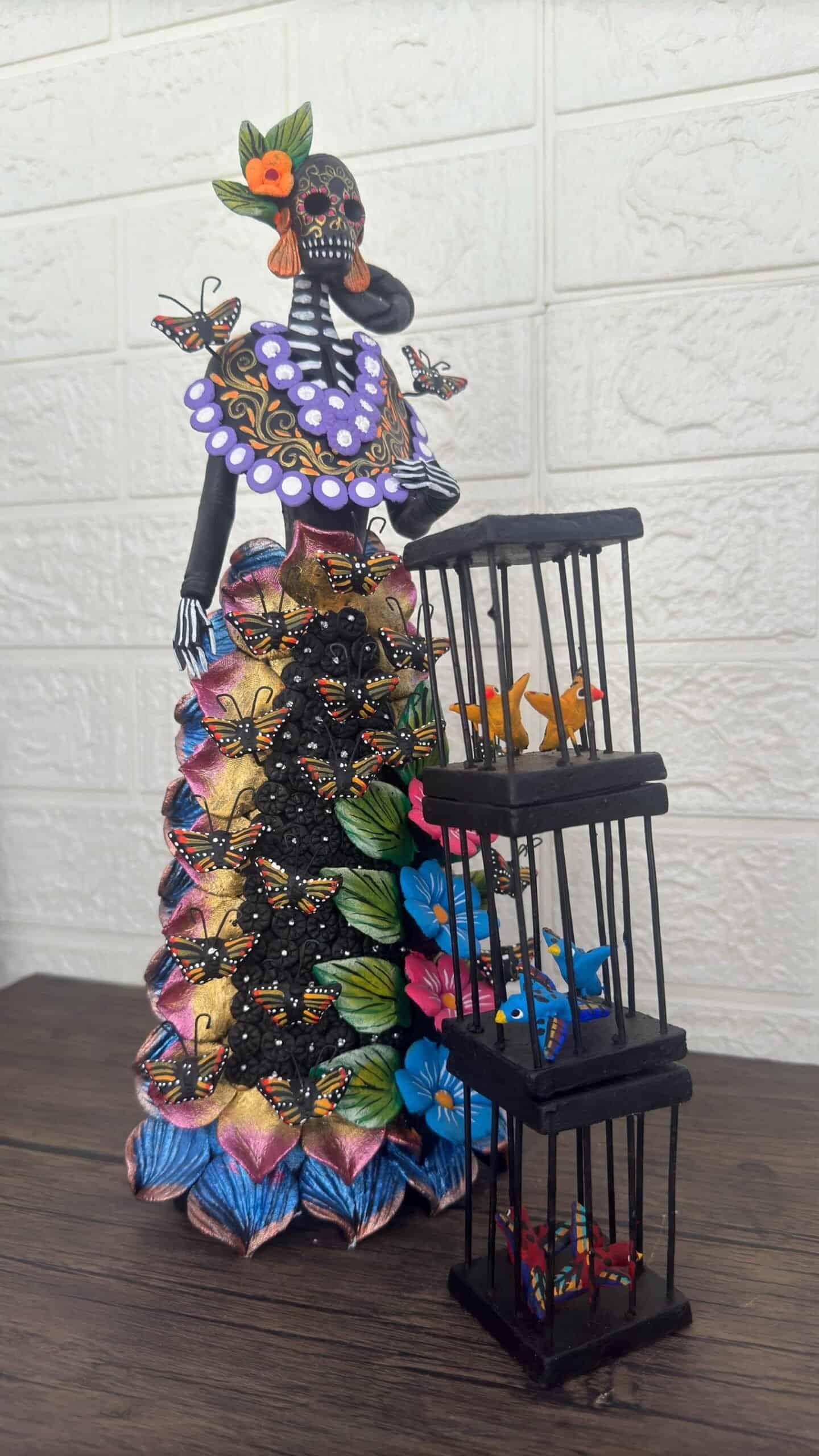 Catrina Skull Frida Kahlo Doll  Michoacan Mexico Made by Artisans Day Of The Dead  Human Skeleton  Mexican Decorations  Sugar Skull 16” T - Image 2