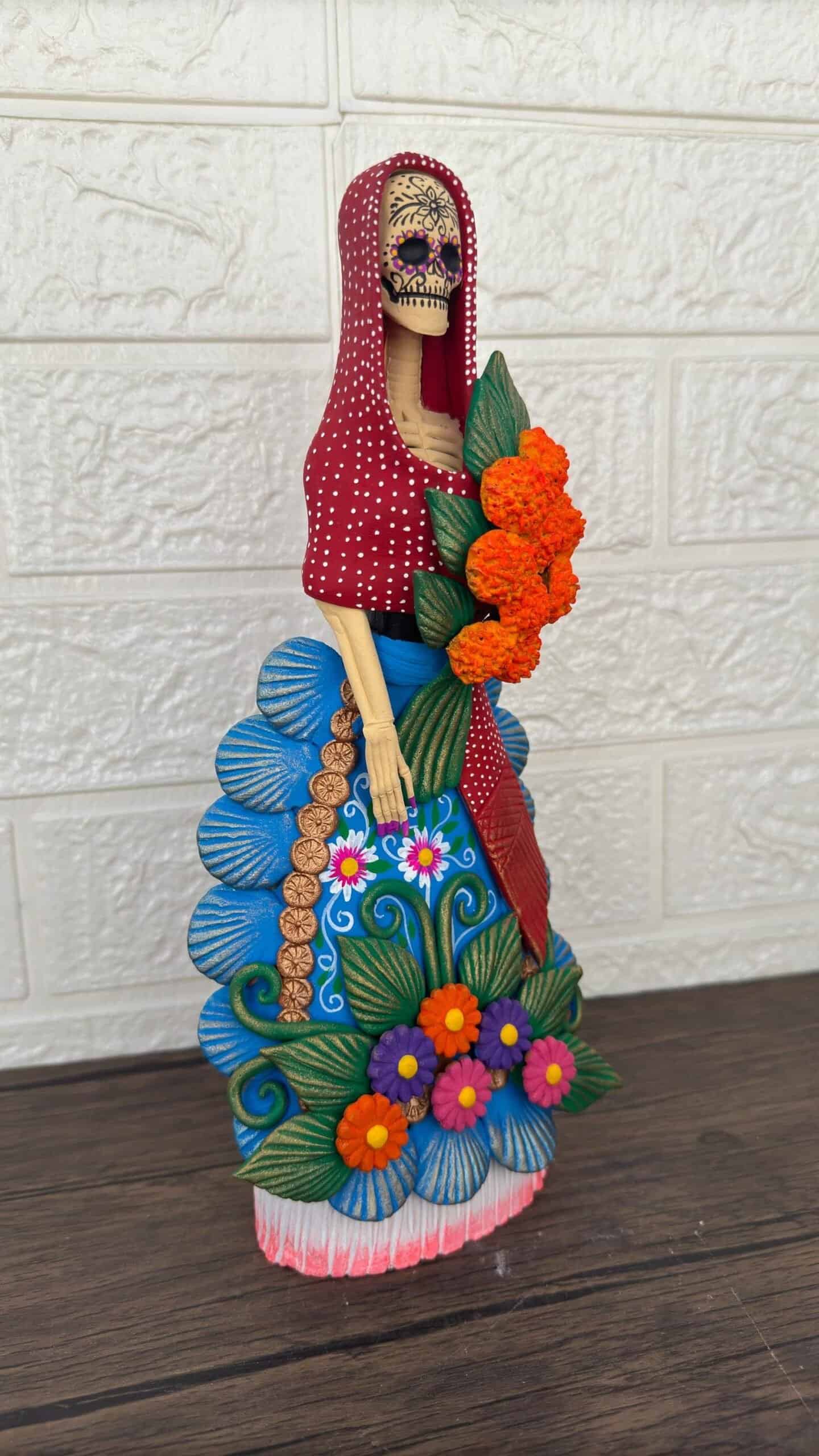 Catrina Skull Frida Kahlo Doll  Michoacan Mexico Made by Artisans Day Of The Dead  Human Skeleton  Mexican Decorations  Sugar Skull 13” T - Image 2