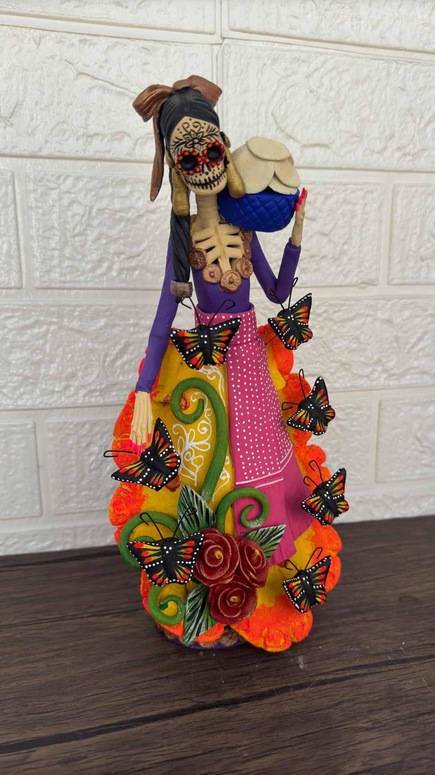 Catrina Skull Frida Kahlo Doll  Michoacan Mexico Made by Artisans Day Of The Dead  Human Skeleton  Mexican Decorations  Sugar Skull 13” T - Image 2