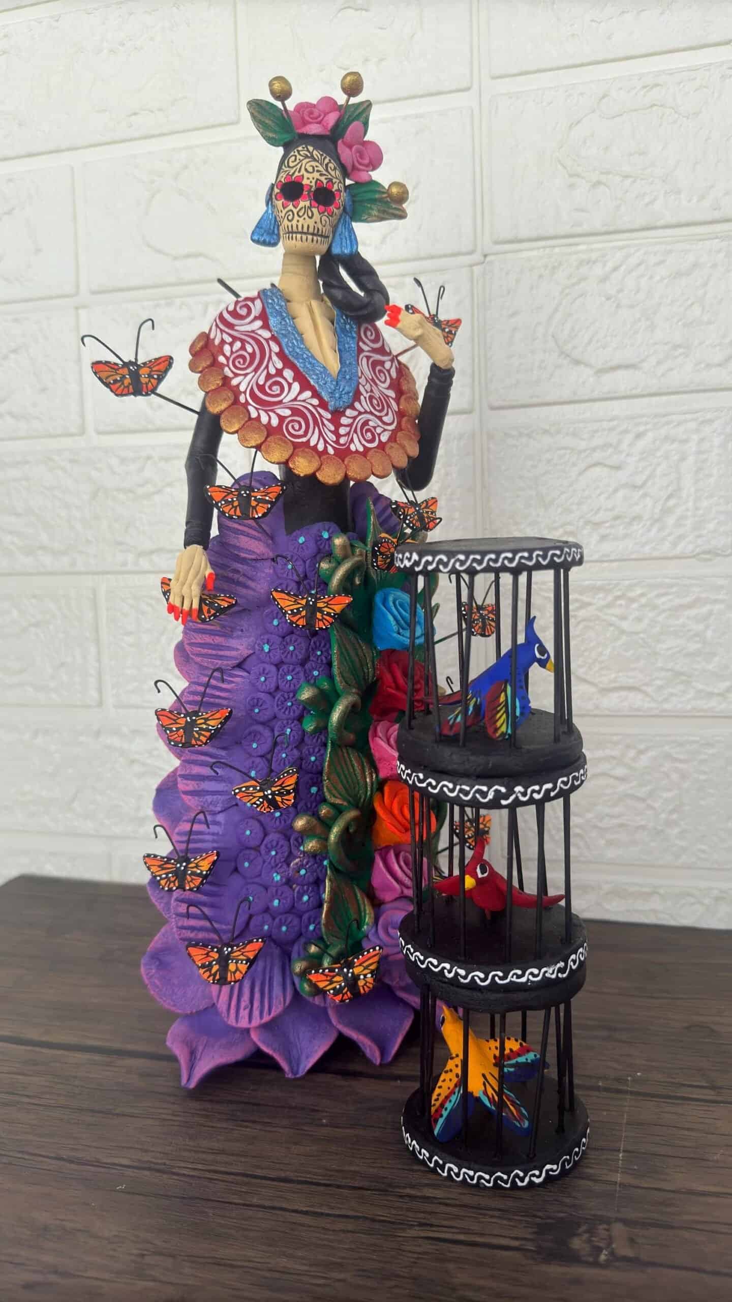 Catrina Skull Frida Kahlo Doll  Michoacan Mexico Made by Artisans Day Of The Dead  Human Skeleton  Mexican Decorations  Sugar Skull 16” T - Image 2