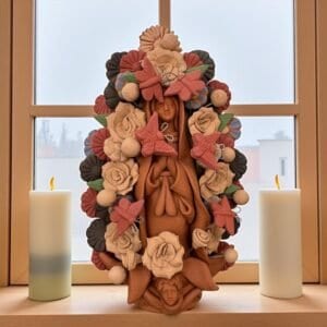 Virgin Mary Handmade Clay Piece, Virgen de Guadalupe  Mexican Decoration, Mary Virgin Sculpture, Metepec Estado de México Virgencita
