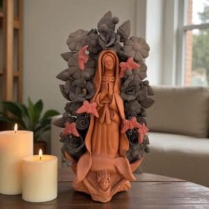 Virgin Mary Handmade Clay Piece, Virgen de Guadalupe  Mexican Decoration, Mary Virgin Sculpture, Metepec Estado de México Virgencita