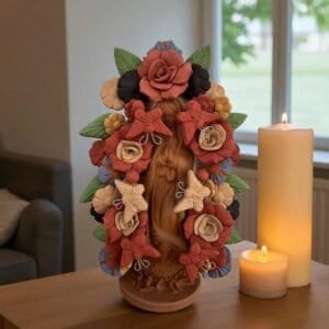 Virgin Mary Handmade Clay Piece, Virgen de Guadalupe  Mexican Decoration, Mary Virgin Sculpture, Metepec Estado de México Virgencita