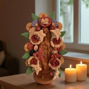 Virgin Mary Handmade Clay Piece, Virgen de Guadalupe  Mexican Decoration, Mary Virgin Sculpture, Metepec Estado de México Virgencita