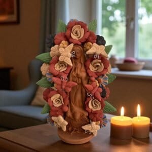 Virgin Mary Handmade Clay Piece, Virgen de Guadalupe  Mexican Decoration, Mary Virgin Sculpture, Metepec Estado de México Virgencita