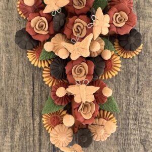 Crucifix Butterflie Roses, Folk art Cross Sculpture, Mexican Wall Hanging, Cross Figurine, Engobes Blancos Estado de México By Artisans