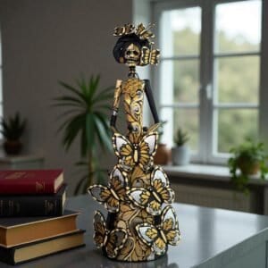 Catrina Skull Frida Kahlo Doll  Michoacan Mexico Made by Artisans Day Of The Dead  Human Skeleton  Mexican Decorations  Sugar Skull 13.8” T