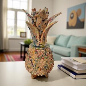 Mexican pottery, Pineapple decor, Mexican decoration, Pineapple sculpture, Glazed clay pineapple, Pottery from Michoacan